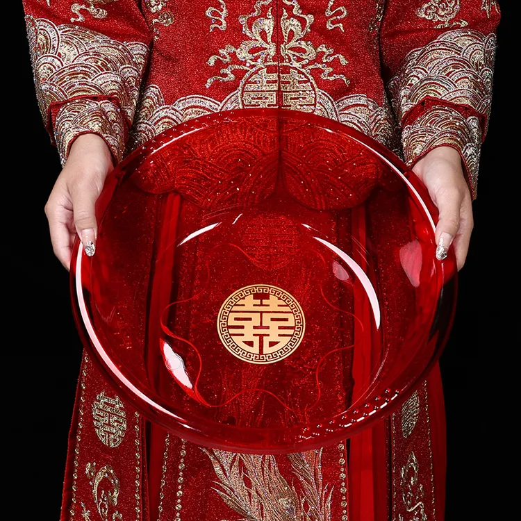结婚陪嫁女方喜盆脸盆新人出嫁高档嫁妆圆喜红盆婚礼洗漱用品套装