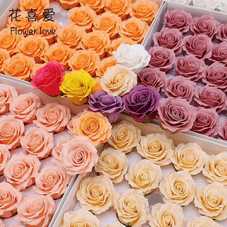 【送竹签】 6CM曼塔香皂花玫瑰花头仿真永生花卷边花手工花艺资材