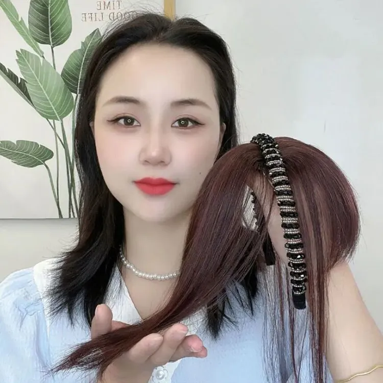 水钻发箍一体补发片女时尚头顶直发马尾外出遮白发假发片头顶刘海