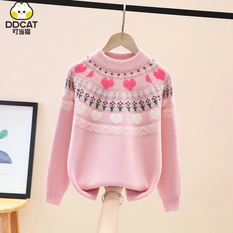 叮当猫女童毛衣加厚秋冬2025新款洋气中大儿童女孩韩版套头针织衫