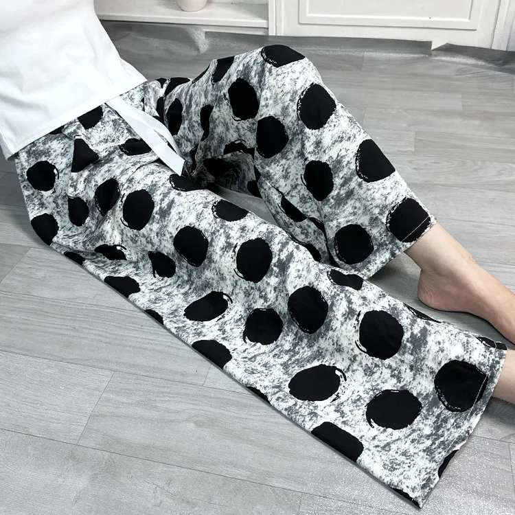 棉绸睡裤女夏薄款人造棉阔腿裤春秋可外穿宽松家居空调九分长裤子