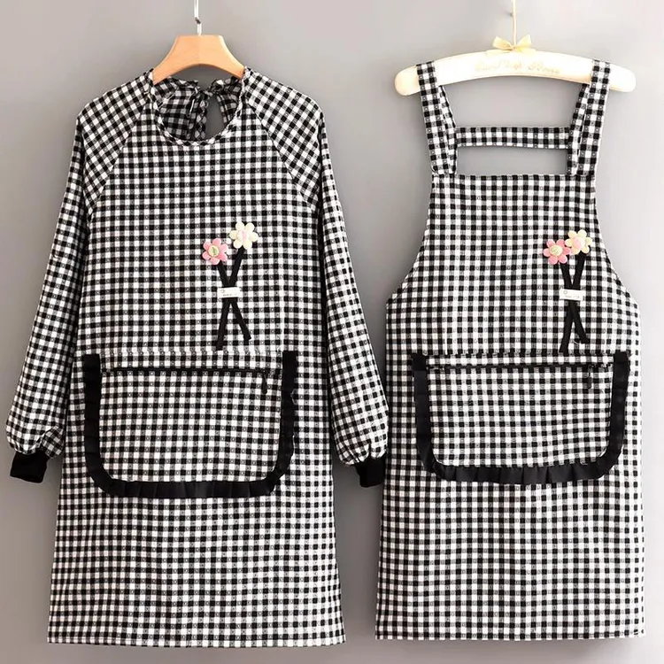 厨房做饭家用罩衣长袖布料透气耐磨上班工作服防污餐饮干活围裙女