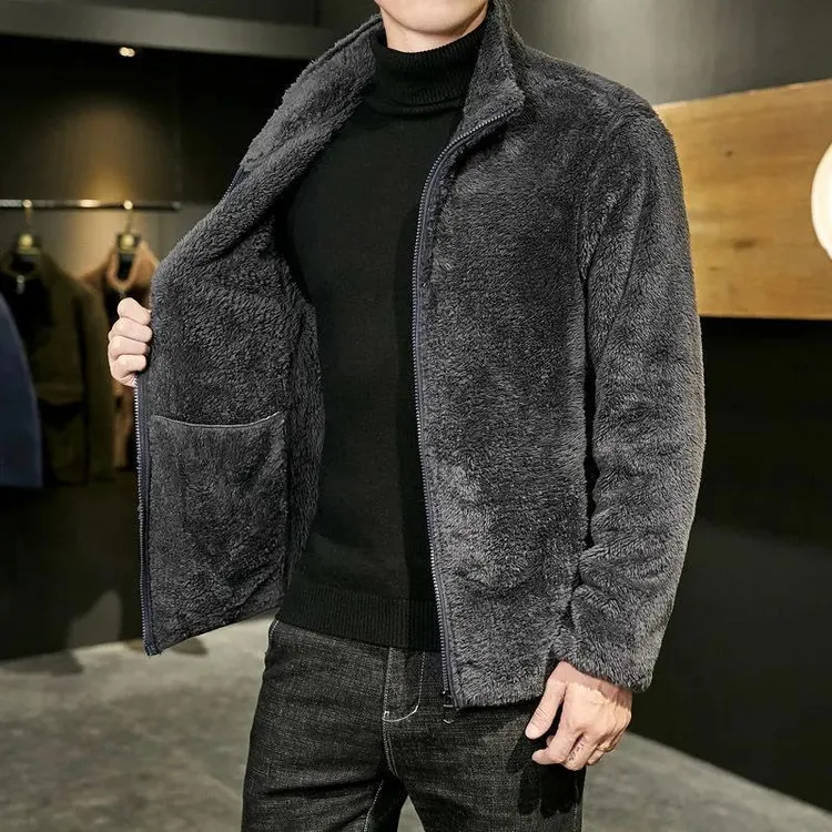 羊羔绒外套男冬季2025新款潮牌双面穿摇粒绒休闲外套加厚貂绒夹克