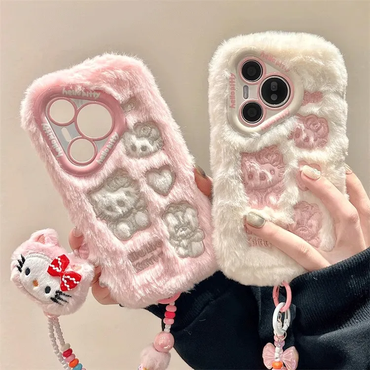 秋冬毛绒粉色凯蒂猫适用华为pura70pro+手机壳mate70pro新款60pro