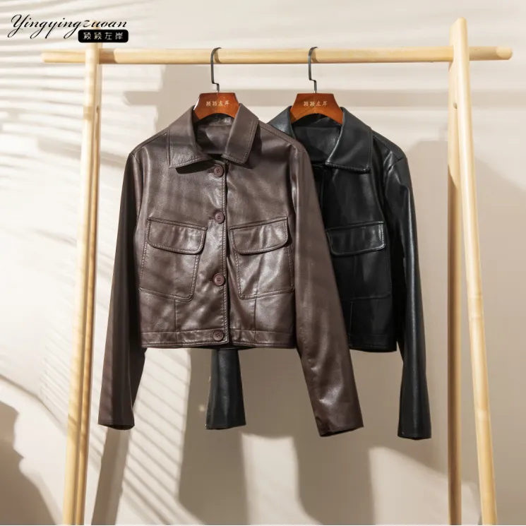 HJZ-2609时尚休闲显瘦皮衣女韩版宽松春秋短款皮夹克