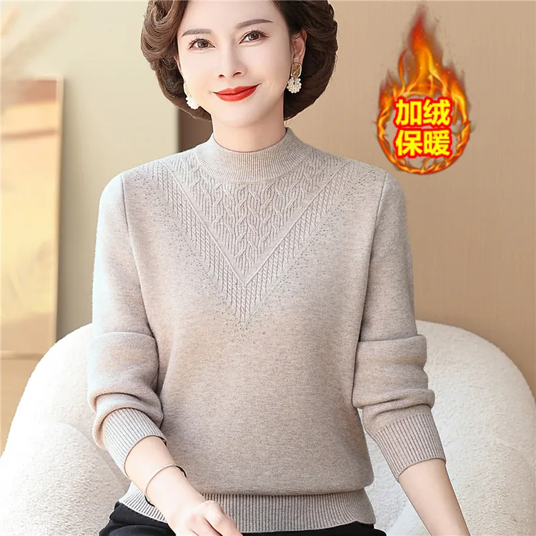 中老年女冬装加绒加厚毛衣妈妈秋冬水貂绒打底衫一体绒保暖上衣服