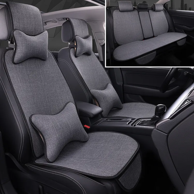 新款汽车坐垫四季通用单片棉麻防滑免绑全覆盖吸汗透气舒适座椅垫