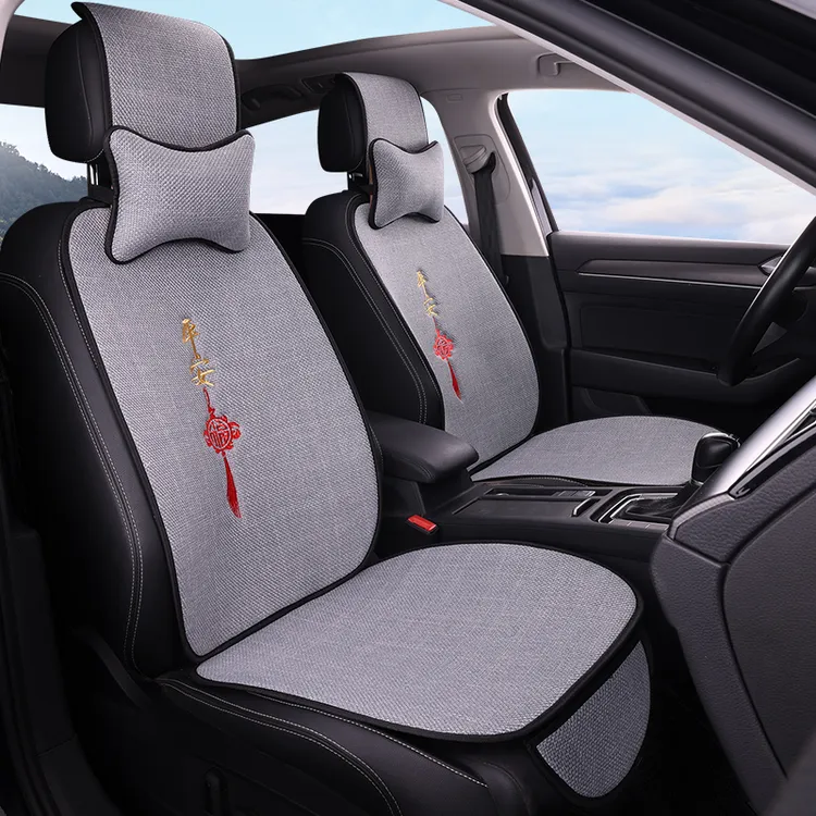 棉麻汽车坐垫四季通用舒适透气单片简约全覆盖防滑耐磨车内座椅垫
