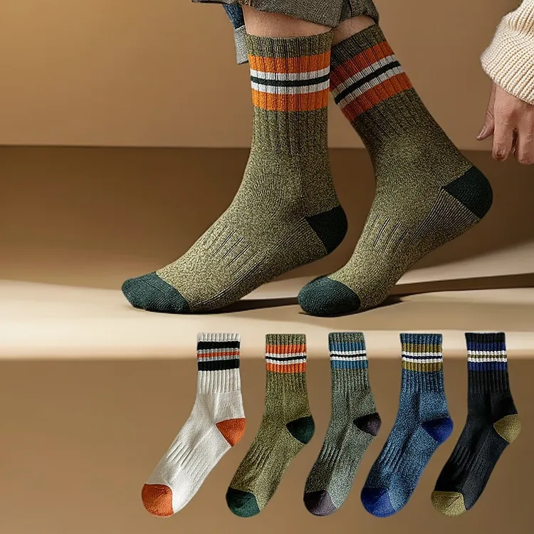 袜子男秋冬脚底加绒中筒男袜潮流束腰运动长袜男士冬季加厚保暖袜