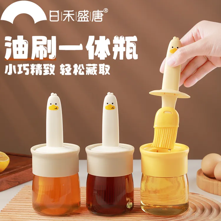 油刷带瓶耐高温一体玻璃油瓶家用硅胶刷烧烤刷子调料厨房烙饼烘焙