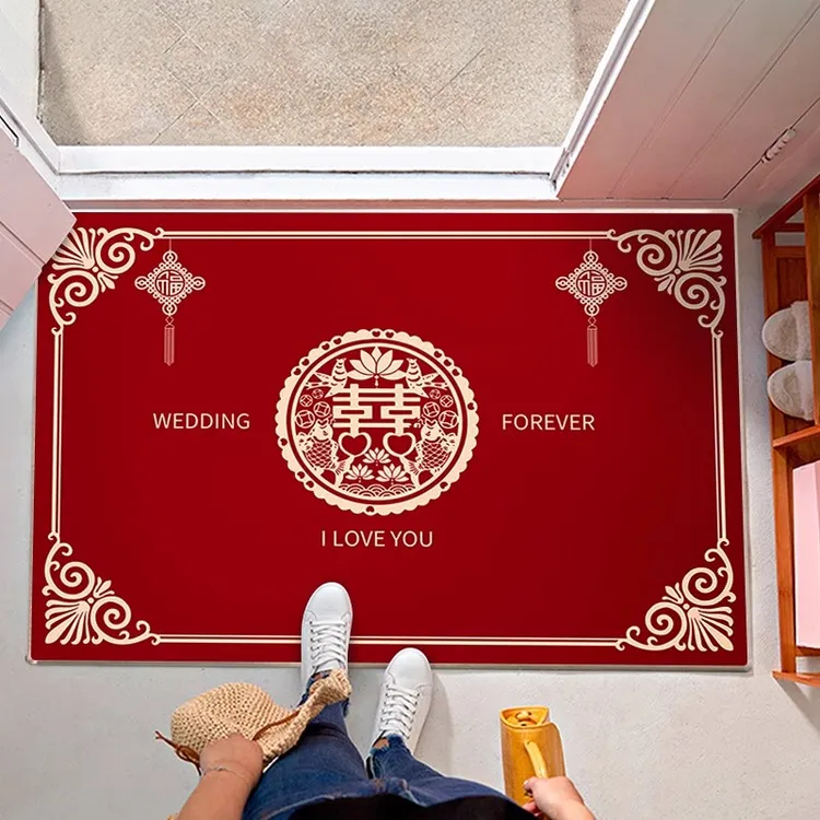 婚房布置家用结婚门口脚垫装饰婚礼喜字地毯入户门垫客厅喜字地垫