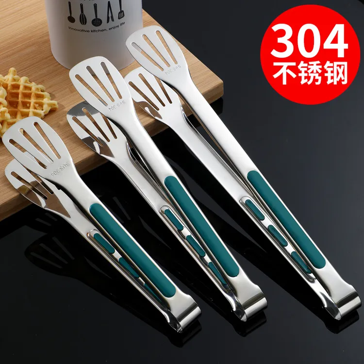 304不锈钢厨房夹食品夹子防烫家用面包食物夹菜烤肉烧烤牛排硅胶商品图