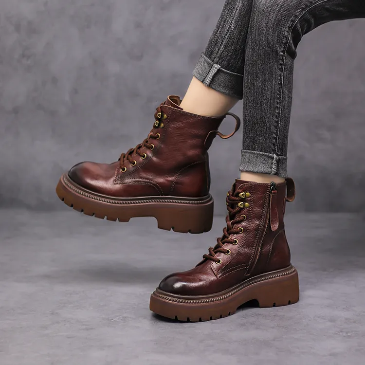 【听纯手工】6CM 秋冬新款女厚底复古百搭软底时尚英伦风女靴  68-5