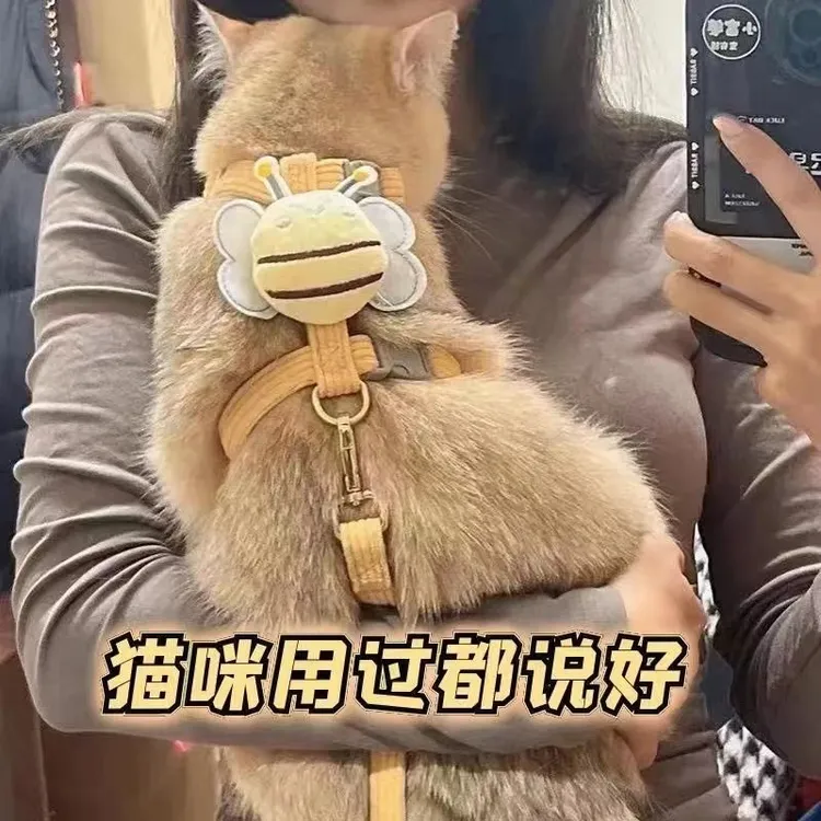 猫咪牵引绳遛猫防挣脱外出专用绳高颜值工字型可调节胸背小蜜蜂绳