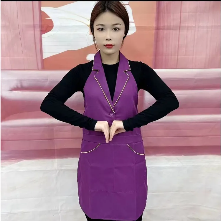 （工厂店）夏款单面滚边防污围裙酒店超市时尚服务员女工作服可印字