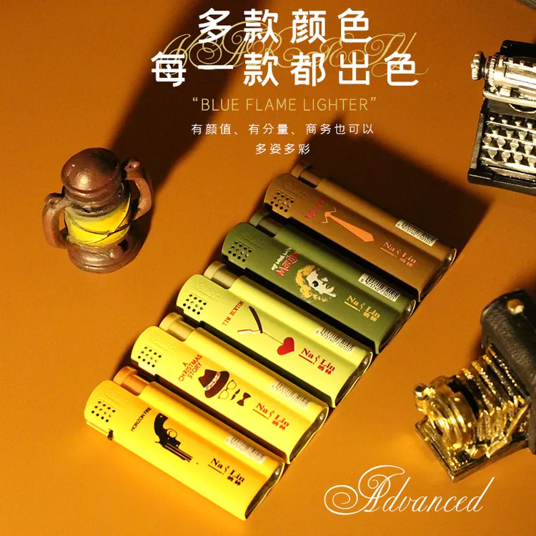 个性抽象金属套蓝焰直冲打火机批发零售家用耐用创意一次性打火机