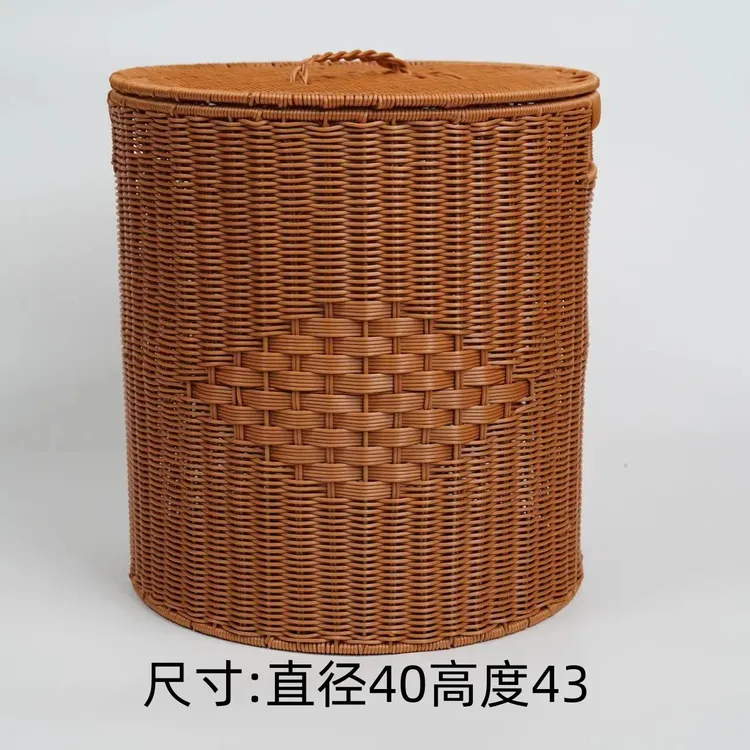 B07带盖收纳筐储物日式家用客厅简约圆形收纳筐40X43