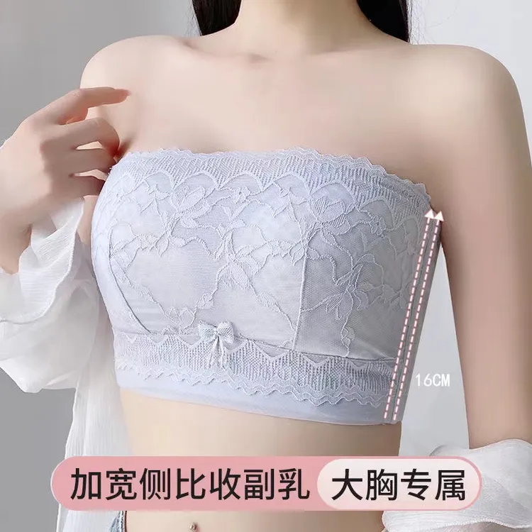 蒂嘉梦无痕大胸显小聚拢无肩带内衣无钢圈大码薄款文胸罩抹胸