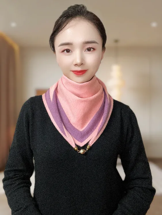 【满亿】爆款秋冬季双层加厚针织保暖三角围巾女士护颈防风护脖颈