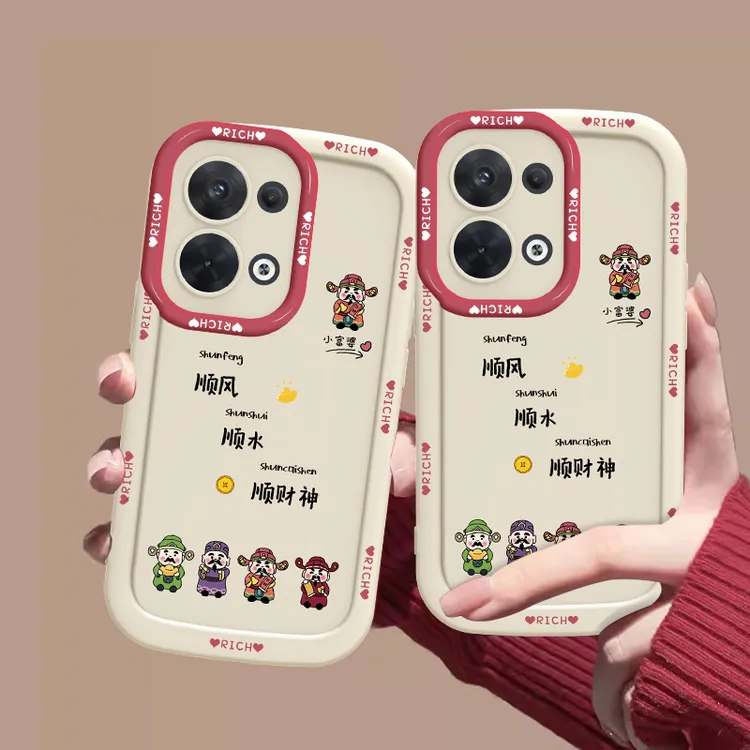 适用于OPPO Reno9Pro+顺水顺财神手机壳全包硅胶泡芙壳防摔壳女款