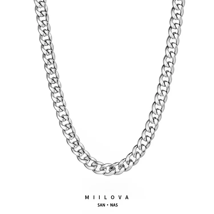 钛钢项链 男士古巴链百搭不掉色素款街头简约潮流锁骨链中性配饰