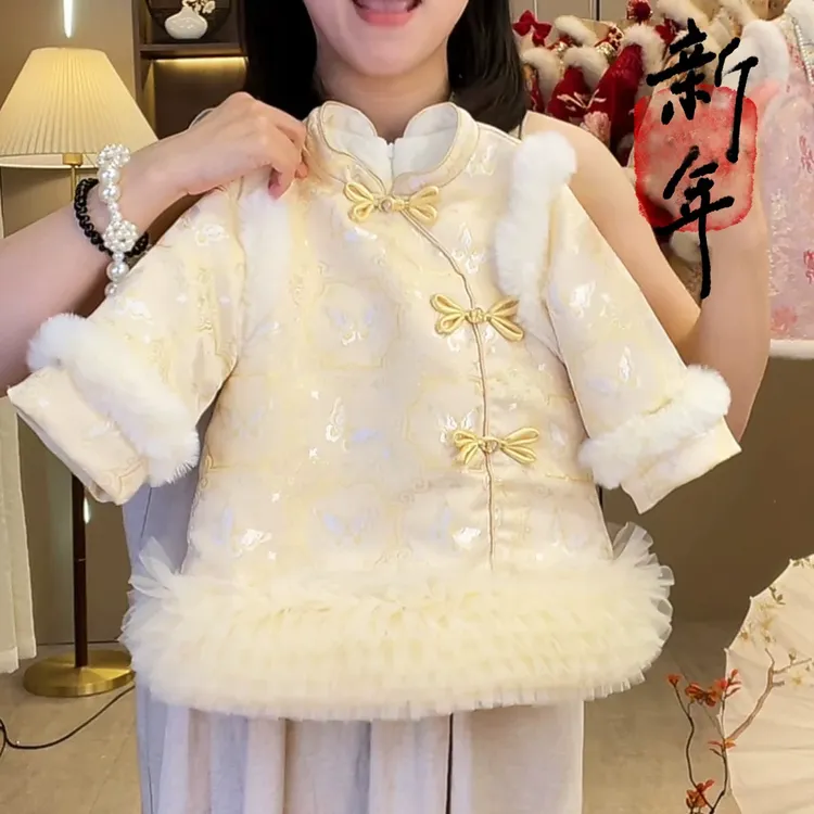 女童公主裙拜年服2025新款周岁礼服女宝宝洋气新年裙子冬