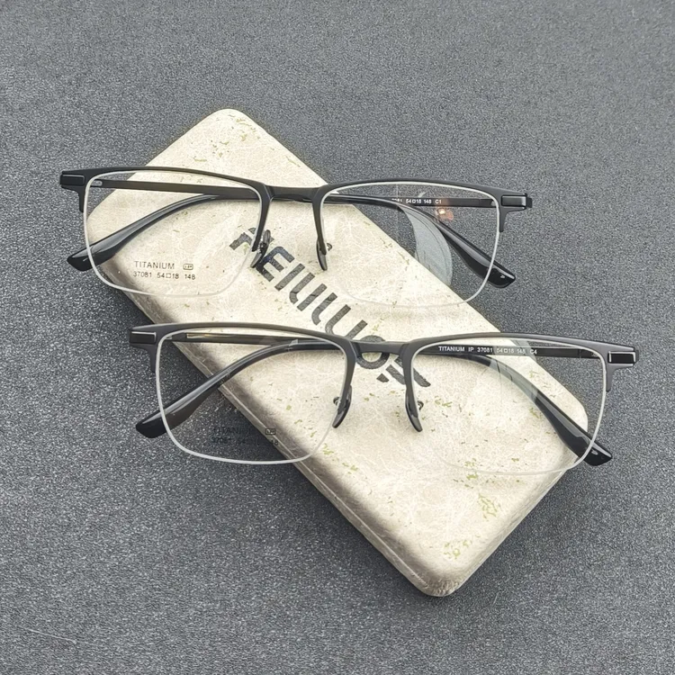 37081商务简约超轻钛架半框镜架可配高度数防蓝光变色片方形潮流