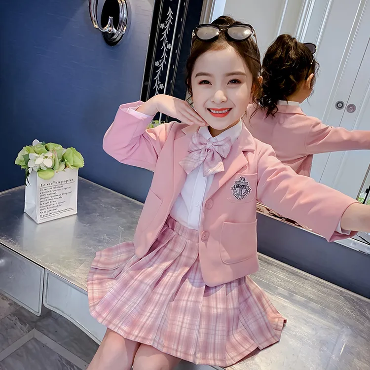 女童学院风套装日系春秋款2024新款网红洋气儿童西装jk制服三件套