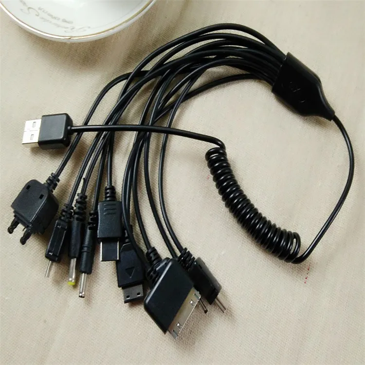 加长弹簧伸缩1拖10数据线 USB一转10充电线十合一拉伸数据线