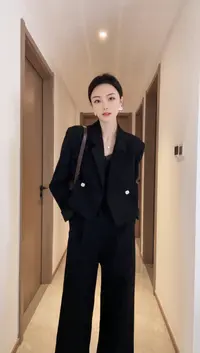 【小乔定制】初见~气质极简风西装短外套显瘦直筒西裤时尚两件套装