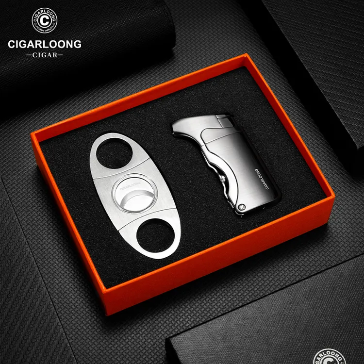 CIGARLOONG茄龙雪茄剪打火机套装锋利剪刀直冲大火力点烟器两件套
