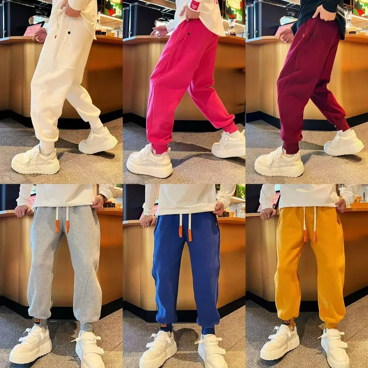 简约个性拼接立体裁剪加绒保暖时尚多色穿搭冬季男士束脚休闲裤