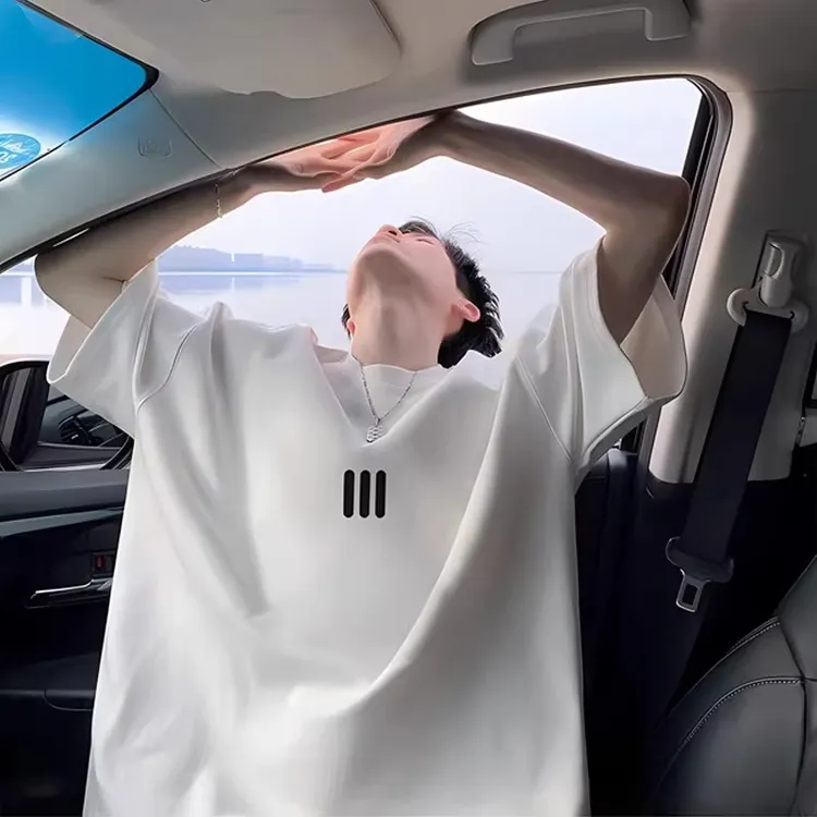 美式新款纯棉T恤男士夏季三条杠圆领短袖oversize宽松大码上衣男