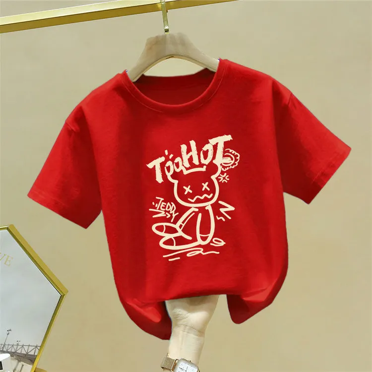 纯棉个性亲子装男童t恤短袖体恤衫儿童圆领印花宽松上衣女童夏季