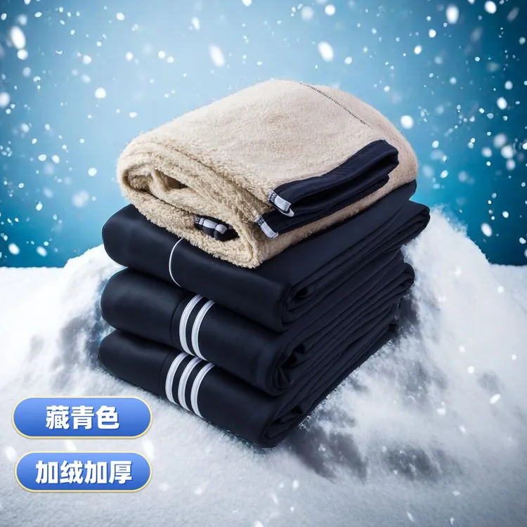 初中冬季学生加绒加厚羊羔绒校服裤子两条杠三条杠运动直筒保暖裤