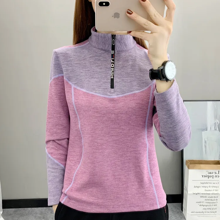 秋冬卫衣户外德绒保暖运动速干衣长袖女加绒加厚抓绒内胆跑步上衣