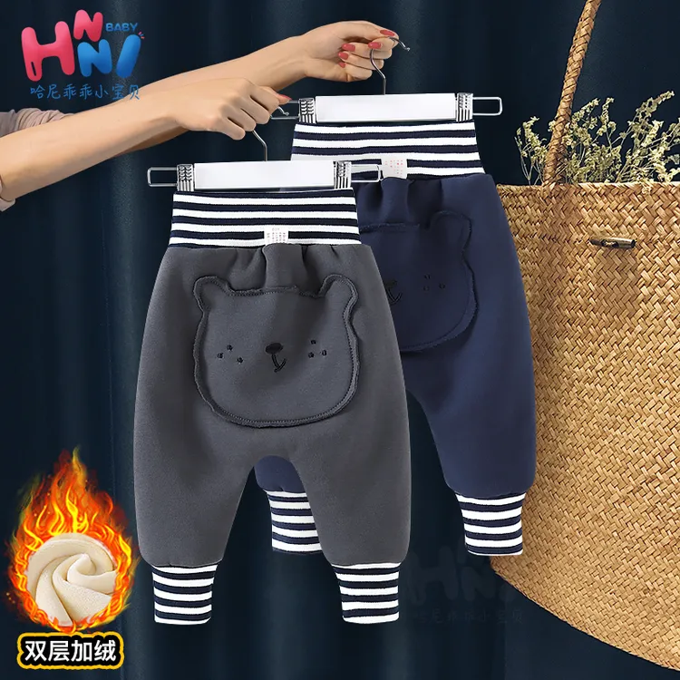 宝宝秋冬裤子加绒加厚婴幼儿男女童保暖夹棉小童大pp高腰护肚裤款