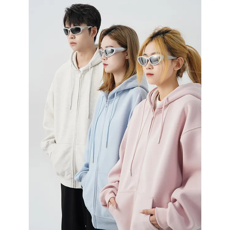 秋冬马卡龙色抽绳连帽开衫卫衣男女潮牌宽松情侣休闲秋季上衣