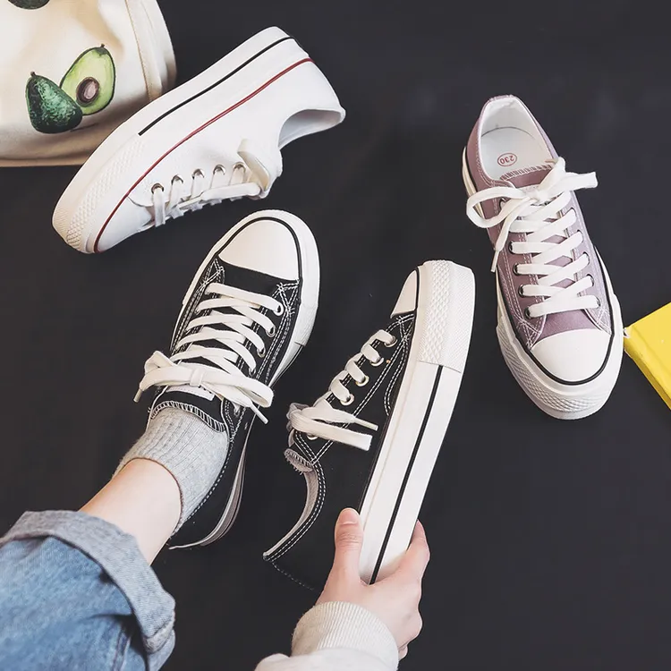 环球经典厚底帆布鞋女低帮百搭休闲增高板鞋时尚潮鞋H20117
