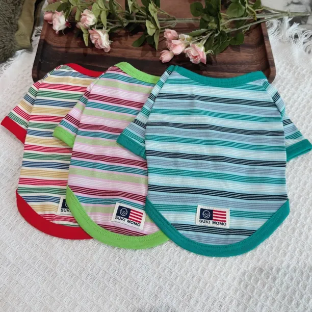 宠物服装条纹插肩袖T桖