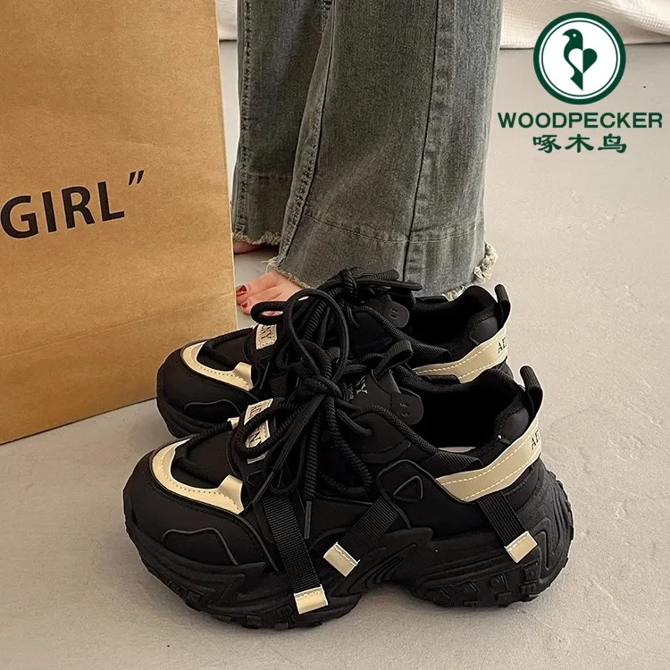 啄木鸟爆款百搭厚底老爹鞋女2025秋冬时尚新款复古松糕休闲运动鞋