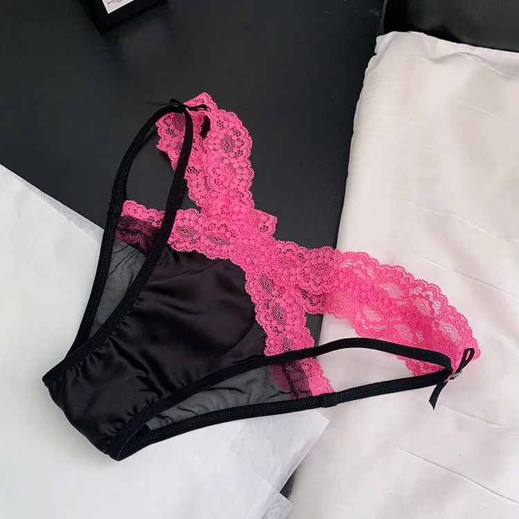 热辣少女~纯欲蕾丝性感细带内裤低腰拼色高级感丝滑三角裤舒适女