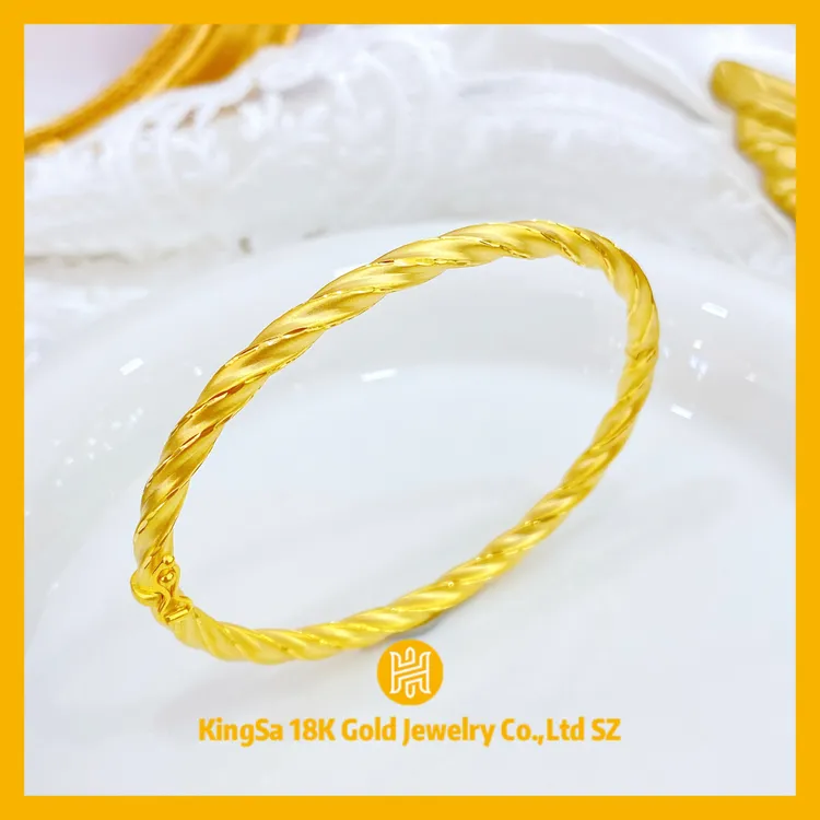 18K金宽版磨砂麻花椭圆贵妃手镯9894时尚小众百搭简约7-10克手镯
