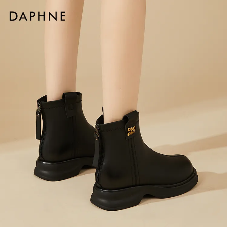达芙妮英伦风厚底马丁靴女2025秋冬新款短靴小踝靴加绒黑色靴子女