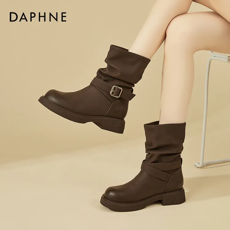 Daphne达芙妮 好物分享~厚底堆堆靴女2025女鞋新款单靴粗跟小短靴