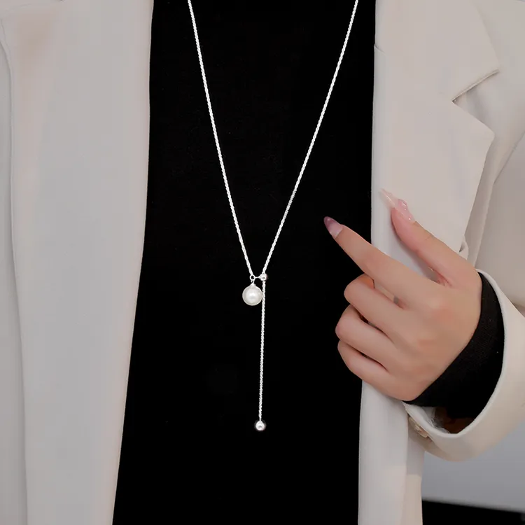 CUOOYINO/初影 铜合金项链 【白色恋人】精致设计感毛衣链时尚项链