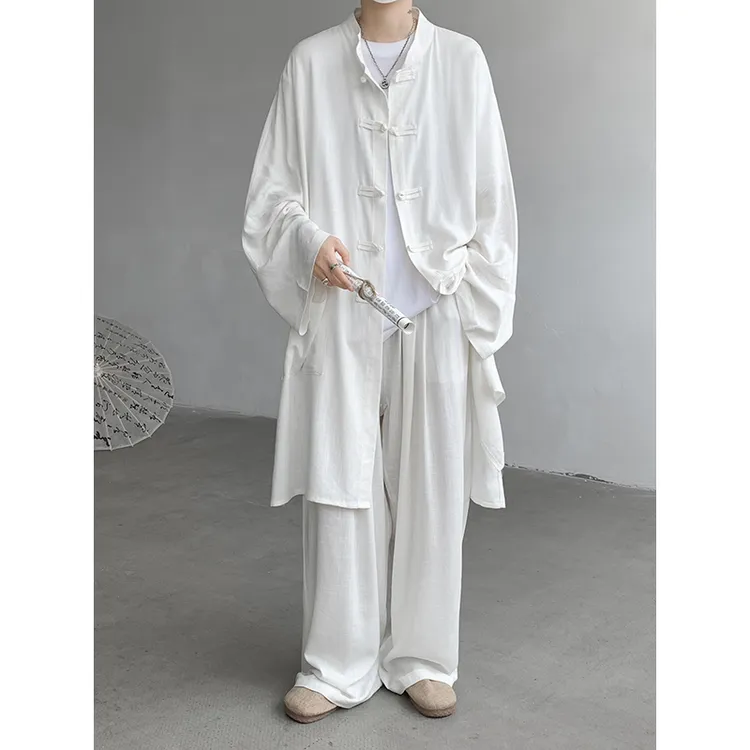 长款防晒外套男春季汉服男装禅意棉麻居士服长袍演出话剧道袍套装