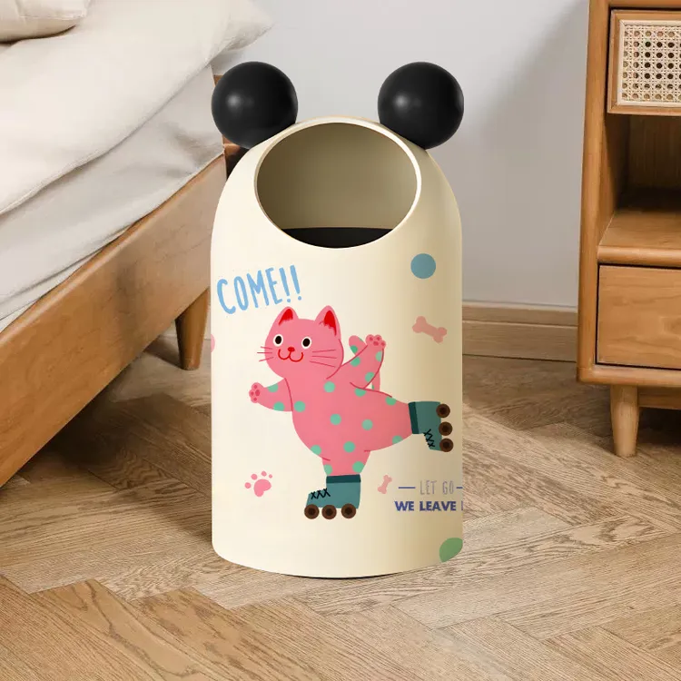 耳朵造型垃圾桶溜冰猫大容量敞口圆形垃圾桶客厅可爱家用简约卡通
