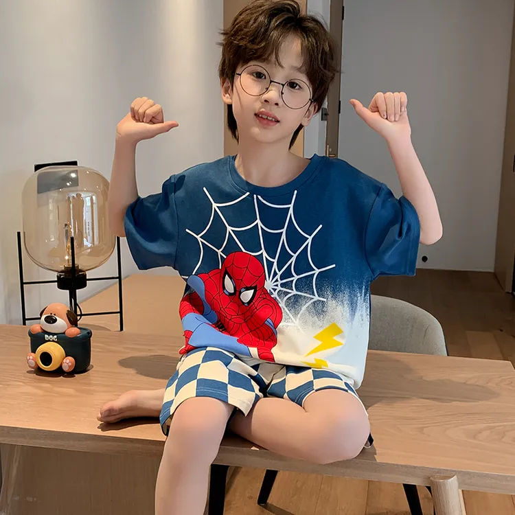 新款儿童睡衣男孩纯棉夏季薄款家居服男童宝宝全棉短袖空调服套装