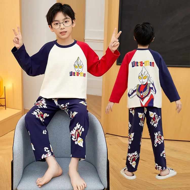 2023新款睡衣男童春秋季纯棉薄款长袖青少年中大童卡通家居服套装